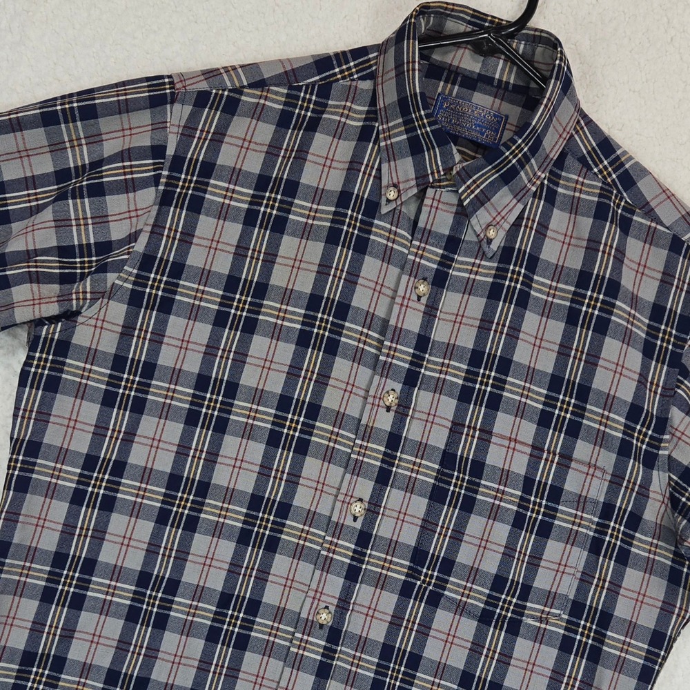 Vintage Pendleton Sir Pendleton Shirt Mens M Grey Blue Plaid Virgin Wool USA